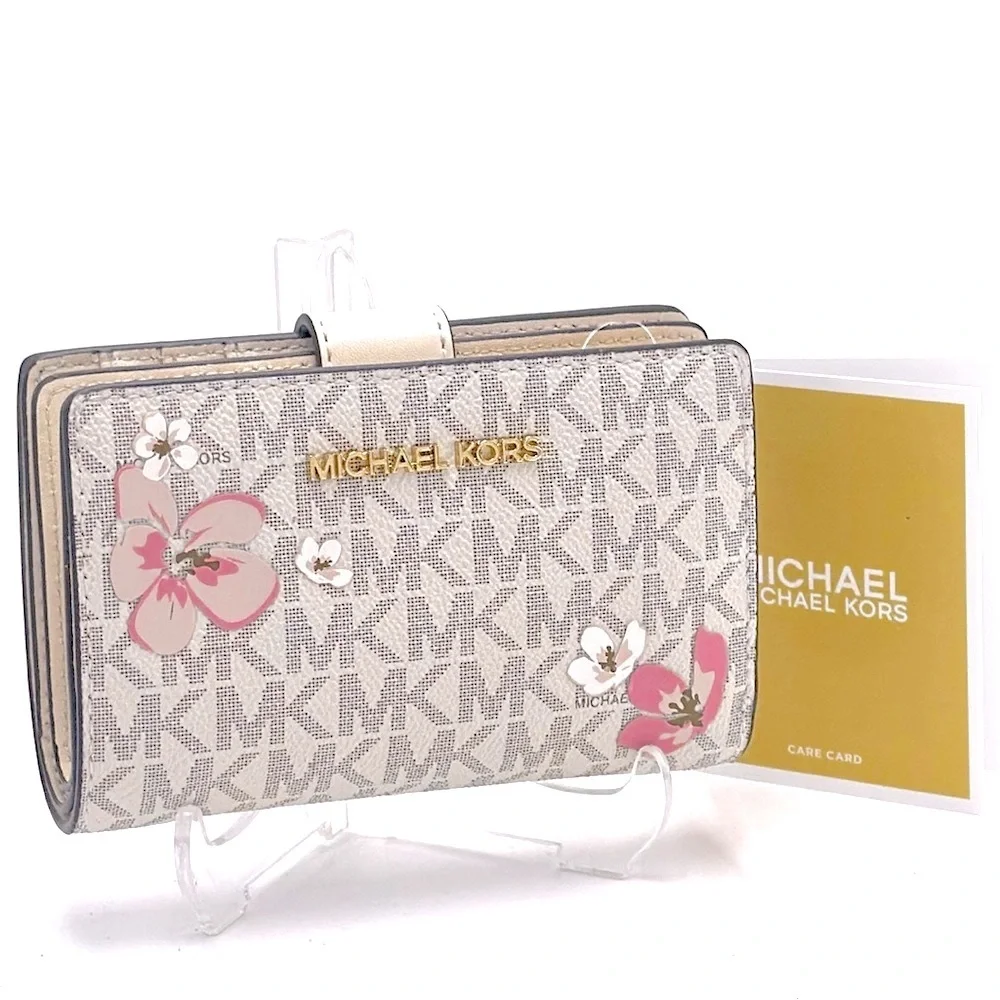 Michael Kors Jet Set Medium Floral Embellished Signature Logo Bi-fold Wallet NWT